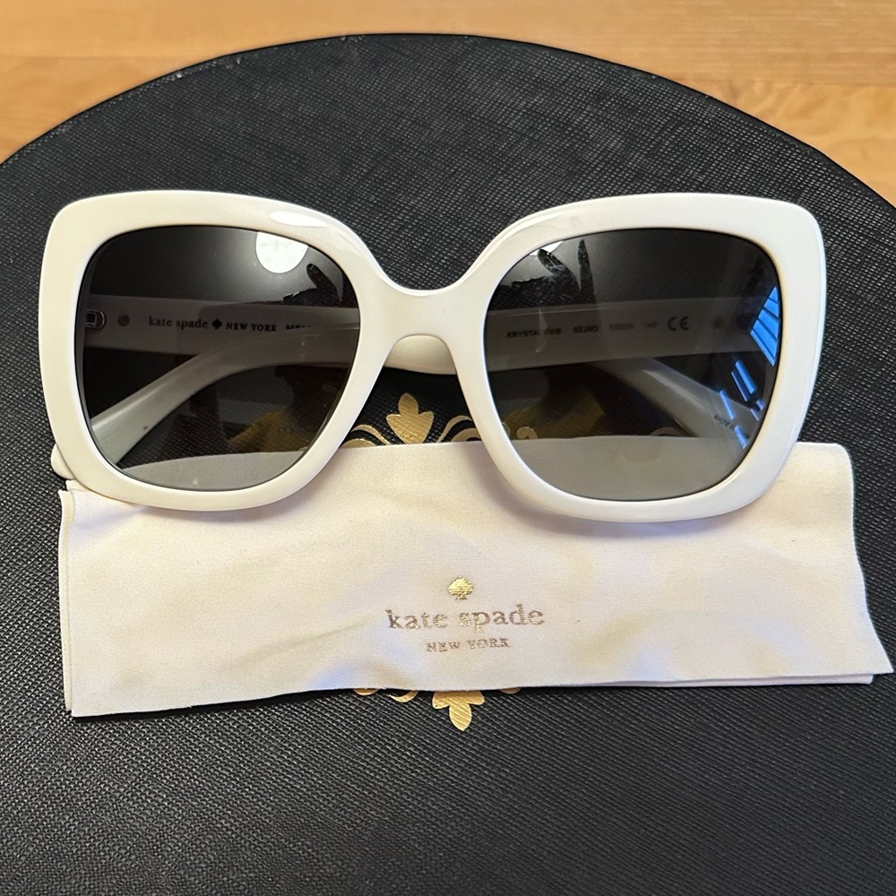 kate spade White Oversized Square Sunglasses with Dark Lenses